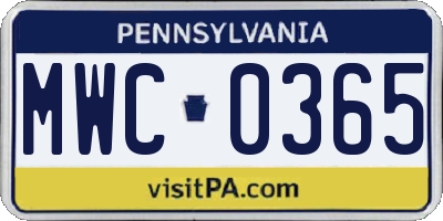 PA license plate MWC0365