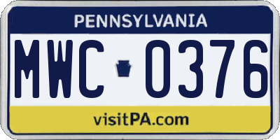 PA license plate MWC0376