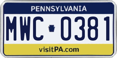 PA license plate MWC0381