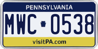 PA license plate MWC0538