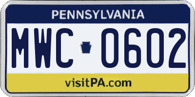 PA license plate MWC0602