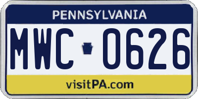 PA license plate MWC0626