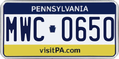 PA license plate MWC0650