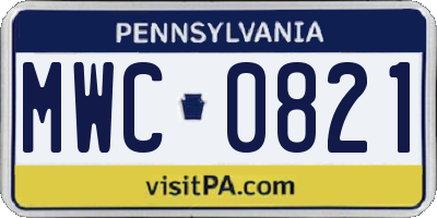 PA license plate MWC0821