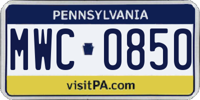 PA license plate MWC0850