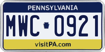 PA license plate MWC0921