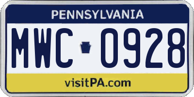 PA license plate MWC0928