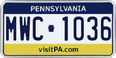 PA license plate MWC1036