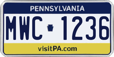 PA license plate MWC1236