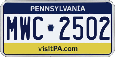 PA license plate MWC2502