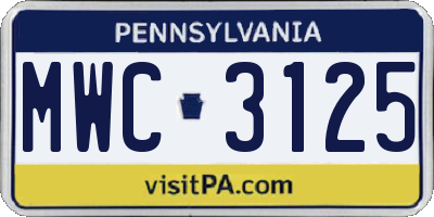 PA license plate MWC3125