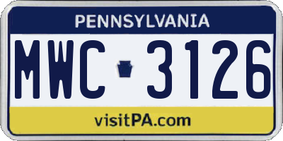 PA license plate MWC3126