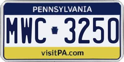PA license plate MWC3250