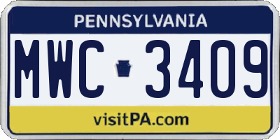 PA license plate MWC3409