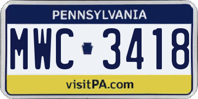 PA license plate MWC3418