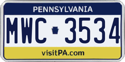 PA license plate MWC3534
