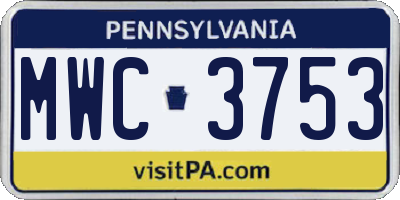 PA license plate MWC3753