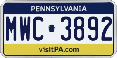 PA license plate MWC3892