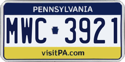 PA license plate MWC3921