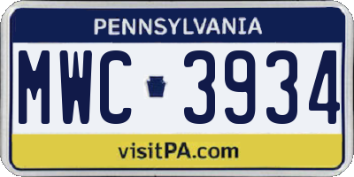 PA license plate MWC3934