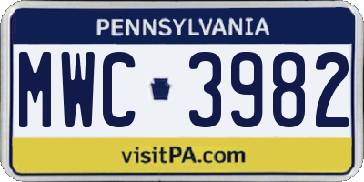 PA license plate MWC3982