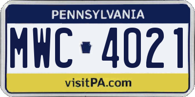 PA license plate MWC4021