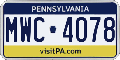 PA license plate MWC4078
