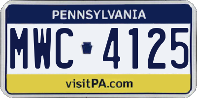 PA license plate MWC4125