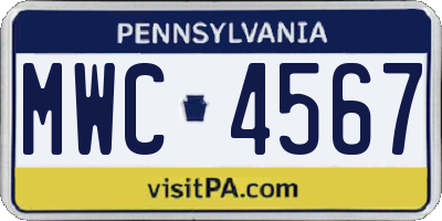 PA license plate MWC4567