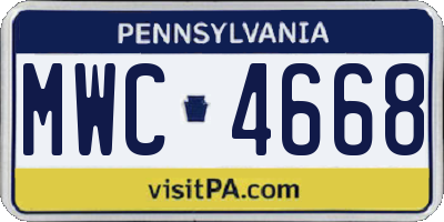 PA license plate MWC4668