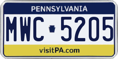 PA license plate MWC5205