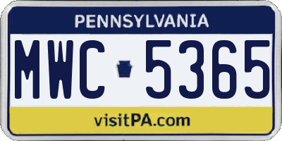 PA license plate MWC5365