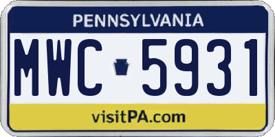 PA license plate MWC5931