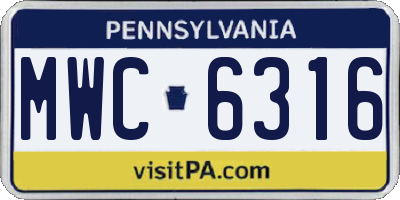 PA license plate MWC6316