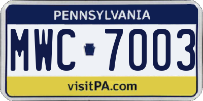 PA license plate MWC7003