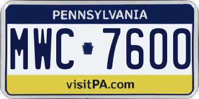 PA license plate MWC7600