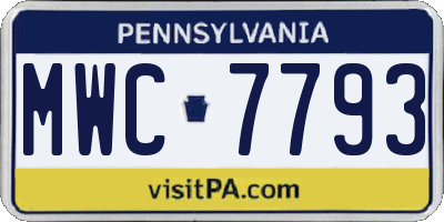 PA license plate MWC7793