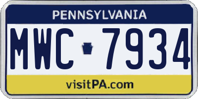 PA license plate MWC7934