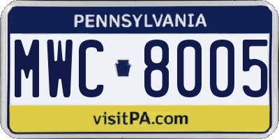 PA license plate MWC8005