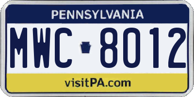PA license plate MWC8012