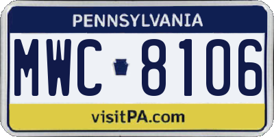PA license plate MWC8106