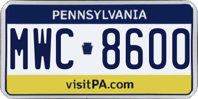 PA license plate MWC8600