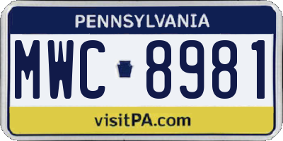 PA license plate MWC8981