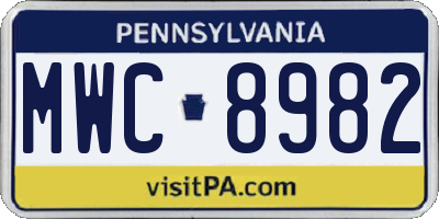 PA license plate MWC8982