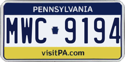 PA license plate MWC9194