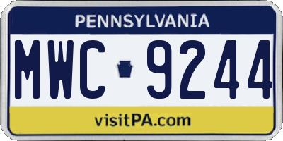 PA license plate MWC9244
