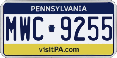 PA license plate MWC9255