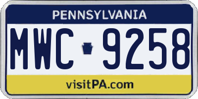 PA license plate MWC9258