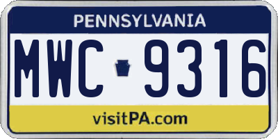 PA license plate MWC9316