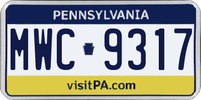 PA license plate MWC9317